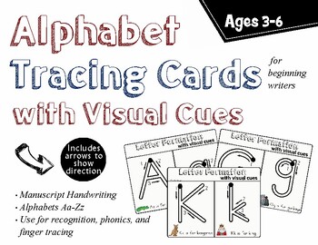 Preview of Alphabet Tracing Cards with Directional Arrows and Picture Words