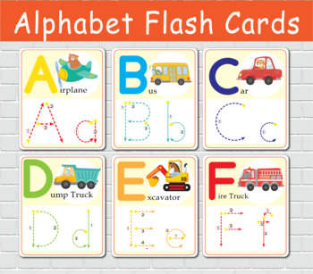 Alphabet Tracing Flashcards, Cars and Trucks Printable Tracing Flashcards.