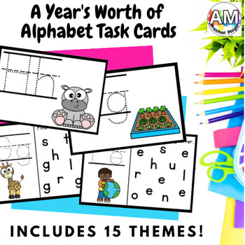 Preview of Alphabet Tracing Task Cards and Flashcards for the Year with Phonetic Pictures