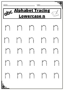 alphabet tracing letter n lowercase worksheet for kindergarten in pdf printable