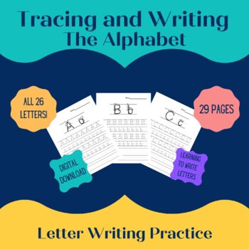 Alphabet Tracing Sheets Printable Letter Writing Practice Pages | TPT