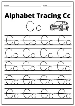 Alphabet Tracing letter C c uppercase and lowercase for kindergarten, PDF