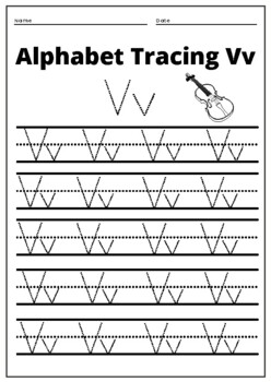 alphabet tracing letter v v uppercase and lowercase printable pdf