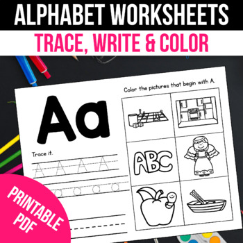 Preview of Alphabet Tracing Worksheets Beginning Sounds Worksheet Coloring Pages