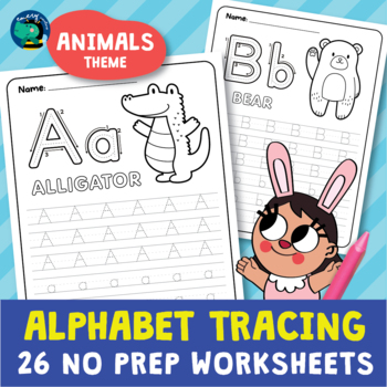 Preview of Alphabet Tracing Worksheets - Handwriting Practice - Animals Theme