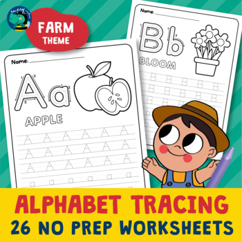Preview of Alphabet Tracing Worksheets - Handwriting Practice - Farm Theme