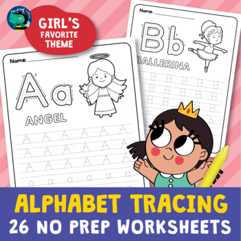 Preview of Alphabet Tracing Worksheets - Handwriting Practice - Girl Theme