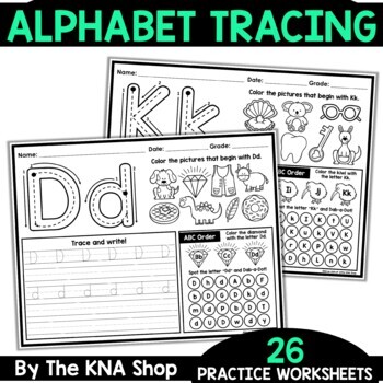 Alphabet Tracing Worksheets Letter Sounds Back to School by The KNA Shop