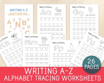 Preview of Alphabet Tracing Worksheets, Letter Writing Practice, Penmanship Activities