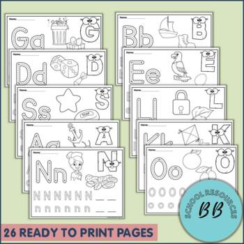 Alphabet Tracing Worksheets Uppercase and Lowercase Letters Back to School