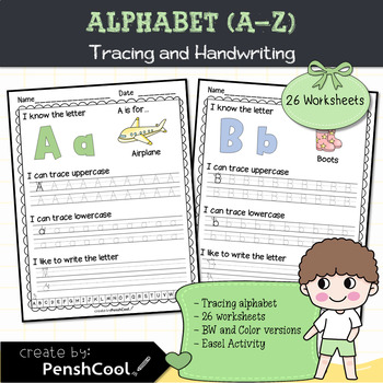Preview of Alphabet Tracing Worksheets for Kindergarten - A to Z (26 Pages)