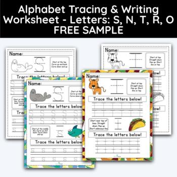Preview of Alphabet Tracing & Writing Worksheet - Letters: S, N, T, R, O - FREE SAMPLE