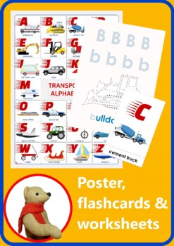 Preview of Alphabet. Transport. Set (worksheets, flashcards, posters)