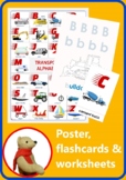 Alphabet. Transport. Set (worksheets, flashcards, posters)