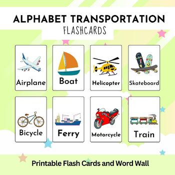 Preview of Transportation Alphabet Flashcards, Transportation literacy for kids
