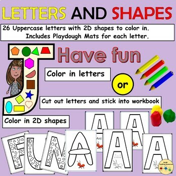Preview of Alphabet Uppercase Letters 2D Shapes Worksheets Playdough Mats