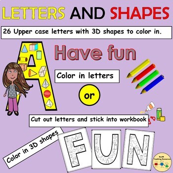 Preview of Alphabet Upper Case Letters and 3D Shapes Worksheets Cut and Paste Activities