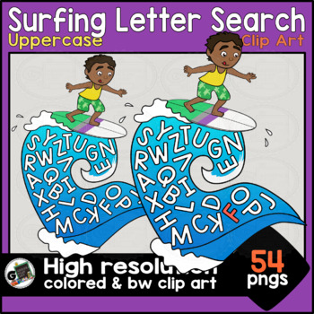 Preview of Alphabet Uppercase Letter Search Surfing Kids Summer Clip Art