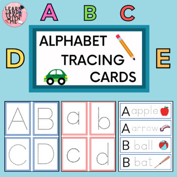 Alphabet Uppercase & Lowercase Letters Flash Cards and Words Tracing Cards