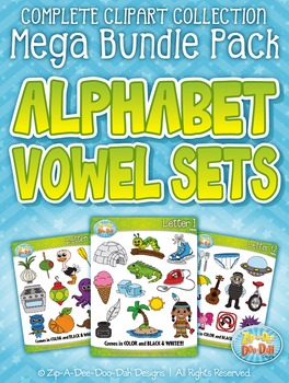 Preview of Alphabet Vowel Letters Clipart Mega Bundle {Zip-A-Dee-Doo-Dah Designs}