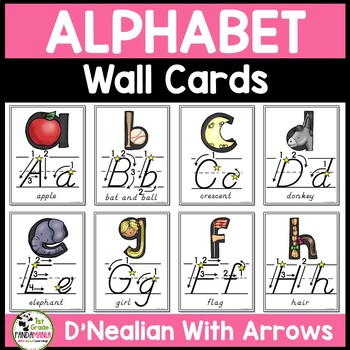 Preview of Alphabet Wall Cards and Centers Cards (D'Nealian With Instructional Arrows)