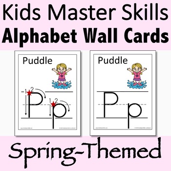 Preview of Alphabet Wall Cards for Spring with Handwriting Instruction or without