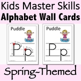 Alphabet Wall Cards for Spring with Handwriting Instructio