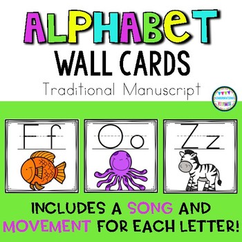 Preview of Alphabet Wall Cards with Song and Hand Movements | Traditional Manuscript