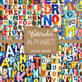 Alphabet - Watercolor Digital Pattern Paper Typography Bac