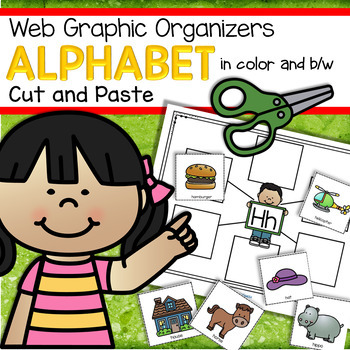 Preview of Alphabet Beginning Sounds Cut and Paste Web Organizer Centers Phonics