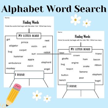Preview of Alphabet Word Search Activity Worksheets Preschool & Kindergarten