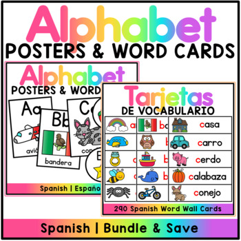 Spanish Word Wall & Alphabet Posters Bundle by The Bilingual Rainbow