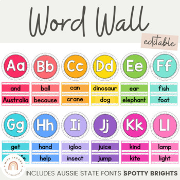 Preview of Alphabet Word Wall | SPOTTY BRIGHTS | Editable
