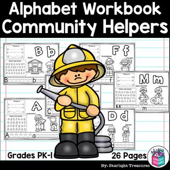Preview of Alphabet Workbook: Worksheets A-Z Community Helpers
