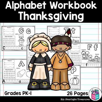Preview of Alphabet Workbook: Worksheets A-Z Thanksgiving Theme