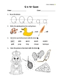 Alphabet Worksheet - Letter Q | Phonic Tracing Writing Col