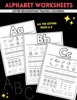 Preview of Alphabet Worksheet Packet-Handwriting|Identification-Black/White Version