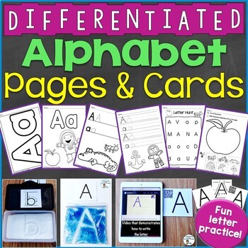 Preview of Alphabet Worksheets, Handwriting Pages, Letter Cards & Activities DIFFERENTIATED