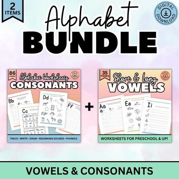 Preview of Alphabet Worksheets BUNDLE | Tracing Drawing Initial Sounds Visual Discernment