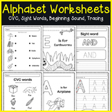 Alphabet Worksheets Bundle-CVC, Sight Words, Beginning Sou