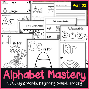 Preview of Alphabet Worksheets: CVC, Sight Words, Beginning Sound, Tracing, Coloring NoPrep