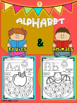 Preview of Alphabet Worksheets - Fruits and Animals