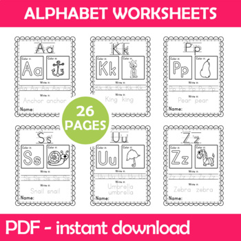 alphabet worksheets instant download pdf preschool kindergarten school