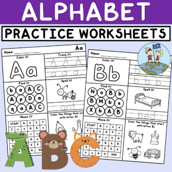 Preview of Alphabet Worksheets - Letter Recognition Tracing Handwriting Beginning Sounds