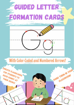 Preview of Alphabet Formation Cards With Color-Coded and Numbered Arrows
