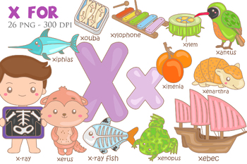 Preview of Alphabet X for Study Vocabulary Reading-Cute Cartoon Vector Clipart Illustration