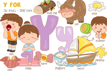 Preview of Alphabet Y for Study Vocabulary Reading School Lesson Clipart Illustration