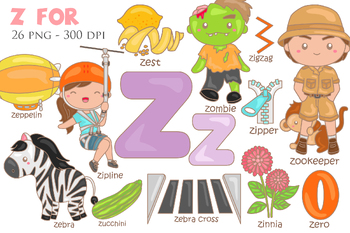 Preview of Alphabet Z for Study Vocabulary Reading School Lesson Clipart Illustration