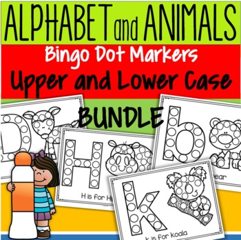 Preview of Alphabet Animals Dot Marker Printables Upper Lower Case BUNDLE Distance Learning