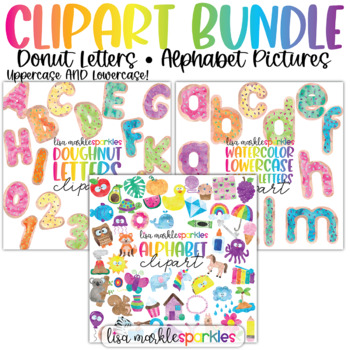Preview of Alphabet and Donut Letter Clipart BUNDLE Watercolor